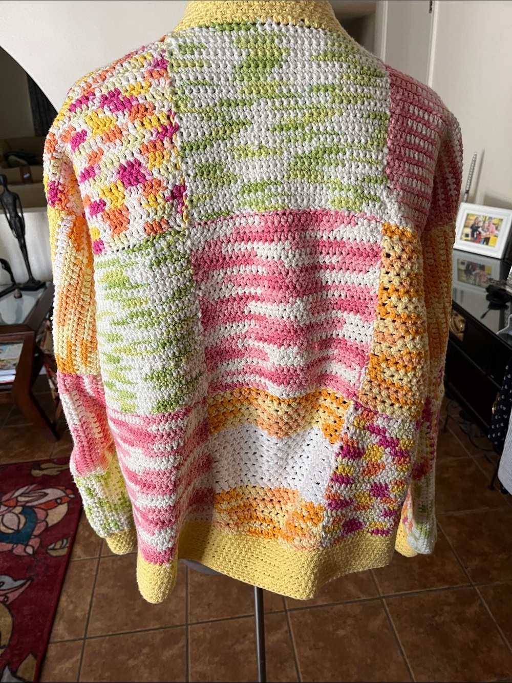 Handcrafted Spring Summer Crochet Cardigan Sweater Cotton Yarn Size L - Picture 3 of 5